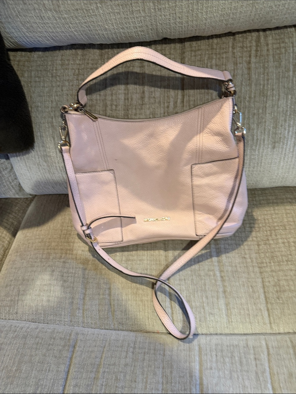 Michael Kors AnitaPale Pink pebbled Leather Shoulder Bag11 by16